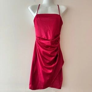 Windsor Red Ruched Wrap Mini Dress – Size M